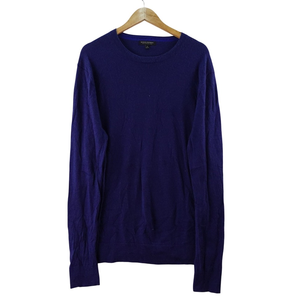 Banana Republic Mens 100 Percent Merino Wool Crewneck Sweater XL Navy Blue